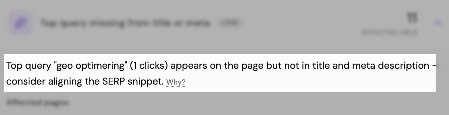 Search Console keywords and content opportunities in SEO Perception