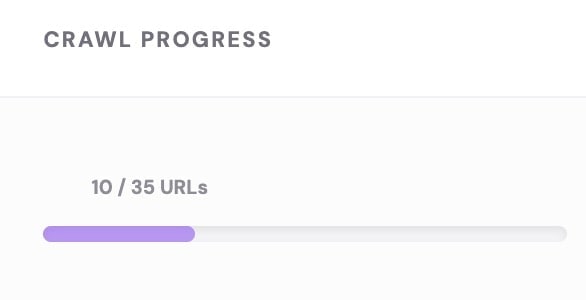 Crawl progress snippet showing 10 out of 35 URLs processed.
