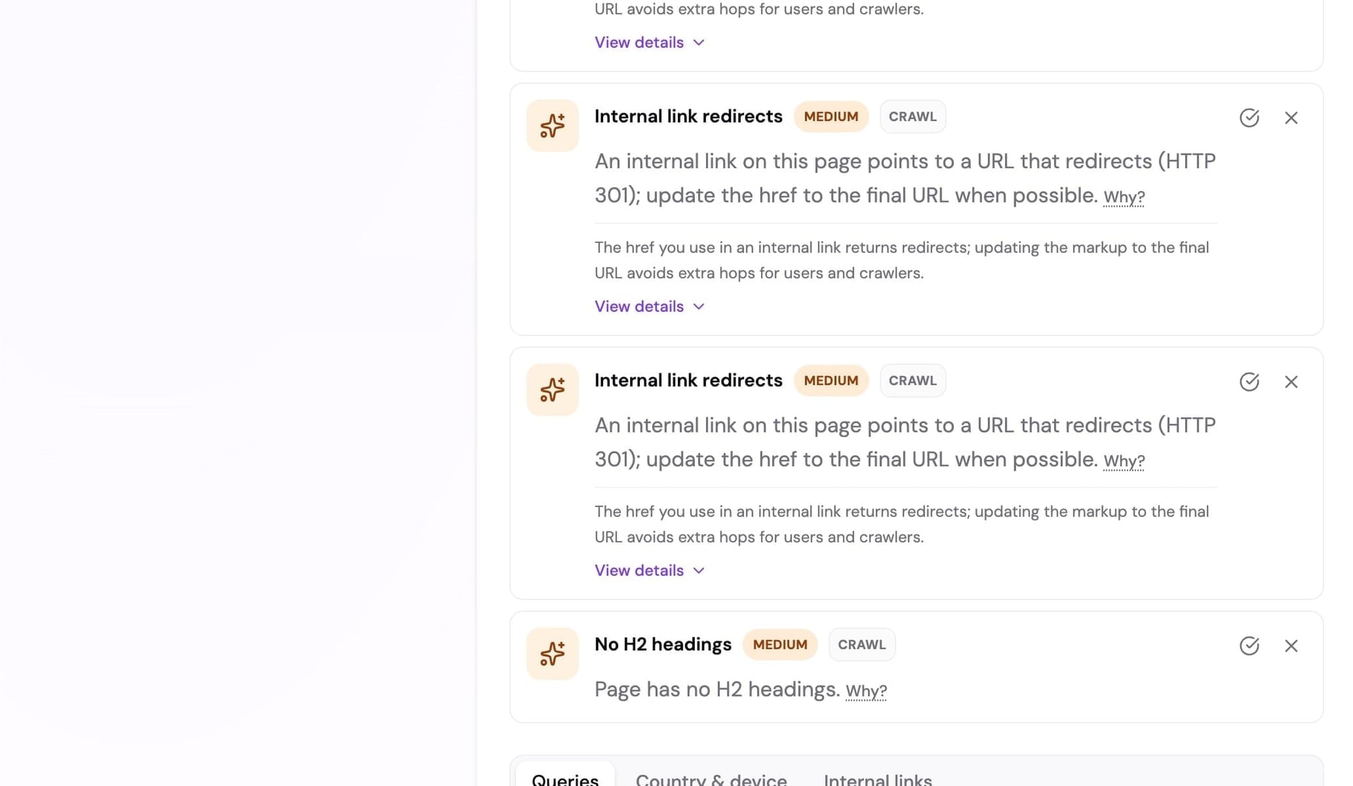 Website Pages tab with URL list, filters, and page detail panel
